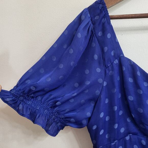 GIANNI BINI Polka Dot Short Sleeve Ruched Satin Midi Dress XL - Picture 7 of 12